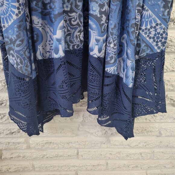 Style Co XL Fit & Flare Dress Blue White Geometric Asymmetric Lace Hem GEO81E - Picture 6 of 11